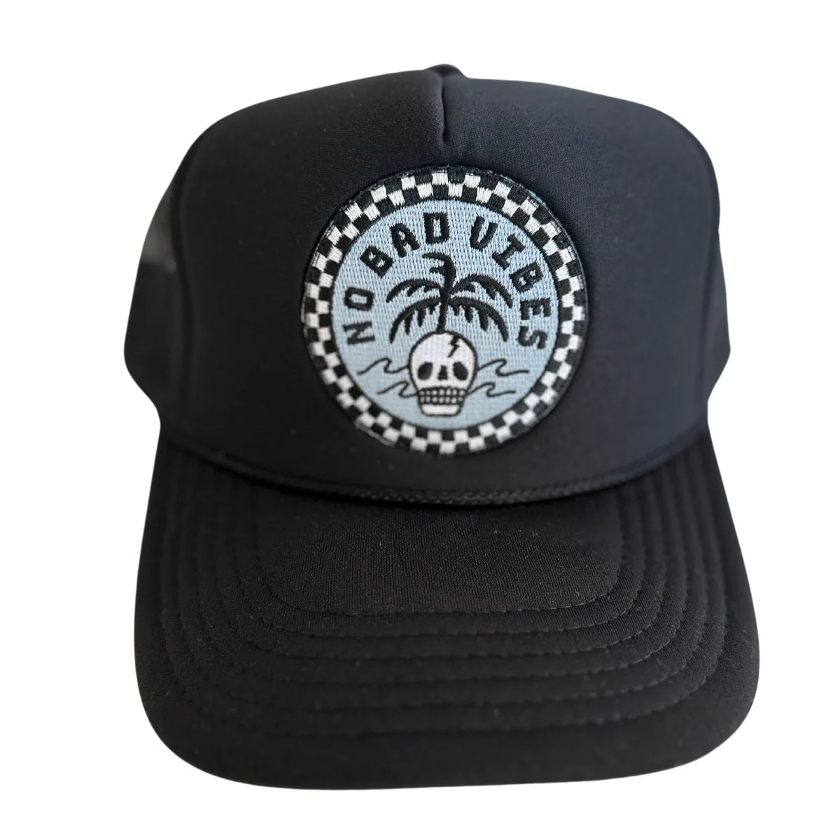 No Bad Vibes patch trucker hat in black by LocalBeach