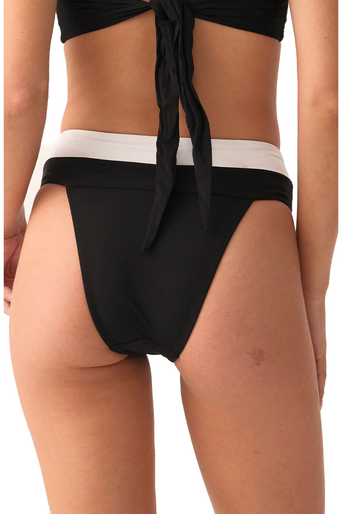 Jet Black Banded High Waist Bikini Bottom