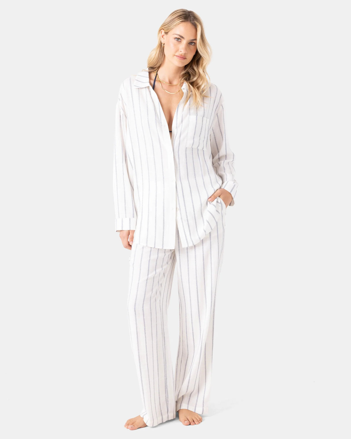After Surf Stripe Shirt Dress Cover Up