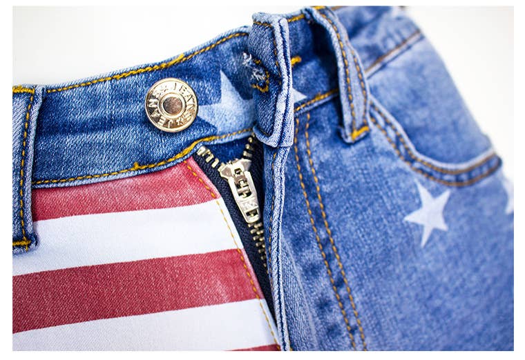 American Flag Fringed Denim Shorts
