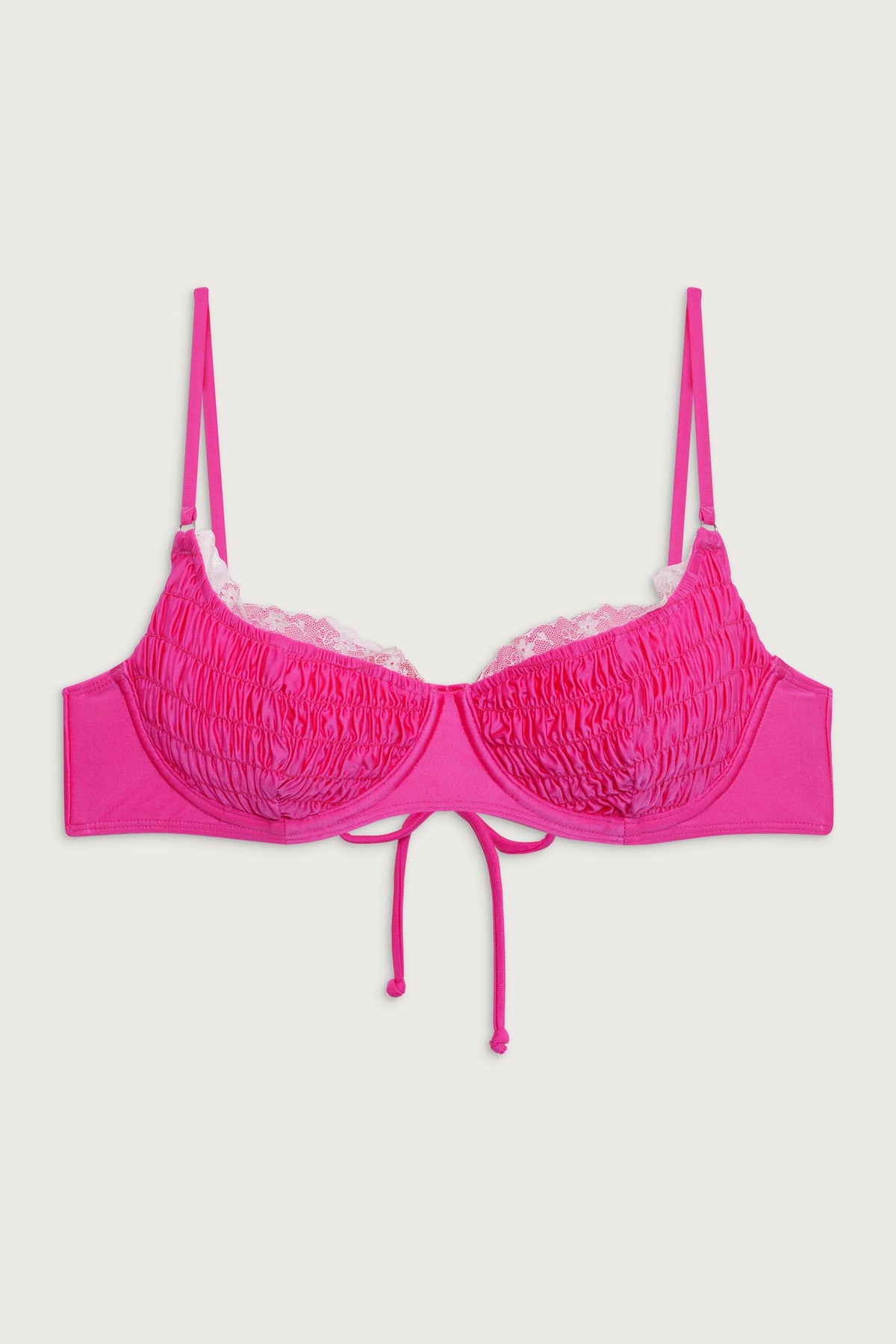 Dean underwire shine bikini top in Candy Pink — product view, Frankies Bikinis