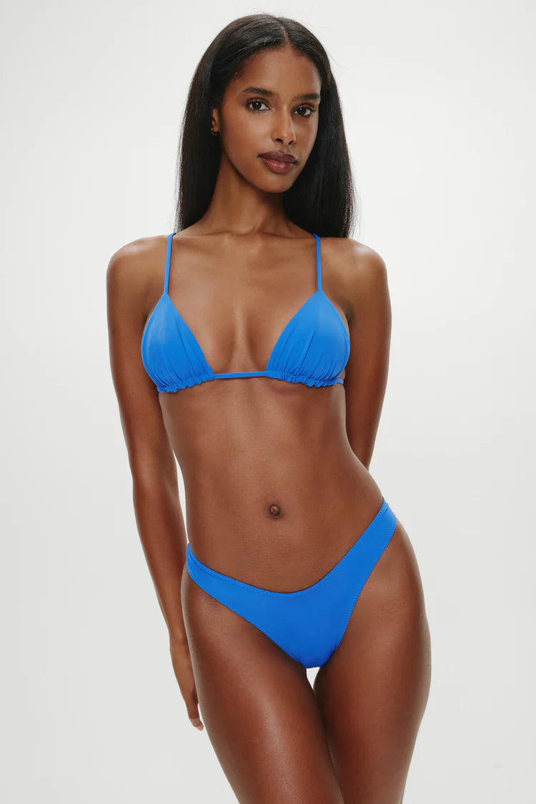 Lumia triangle bikini top in Lake Blue — front view, Frankies Bikinis