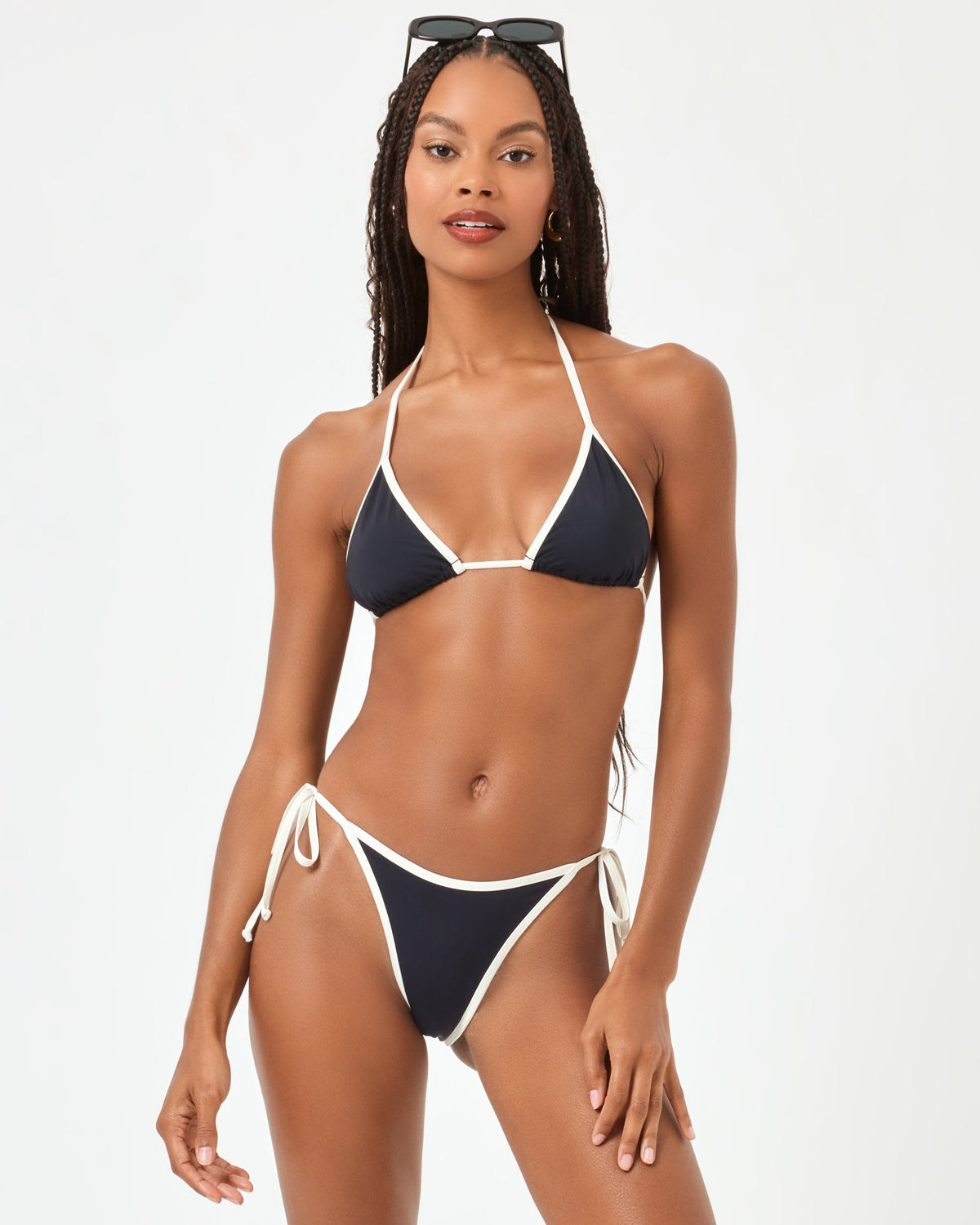 Levy bitsy coverage tie side bikini bottom in Black/Cream — view 1, L*Space