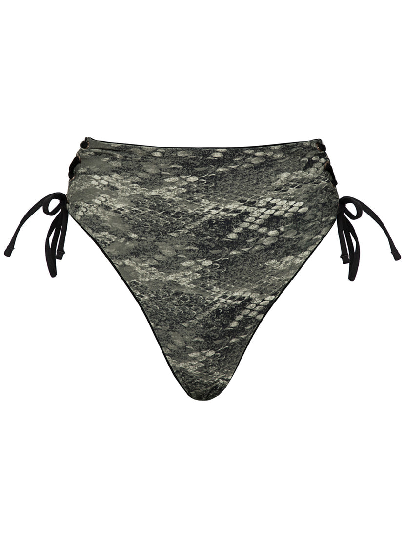 Midnight Shadow Oasis High Rise Lace Up Bikini Bottom