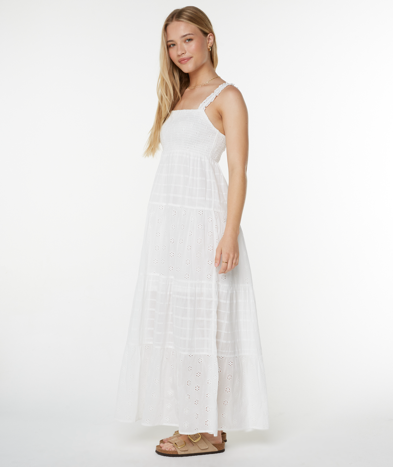 Lily Bloom Eyelet Ruffle Maxi Dress