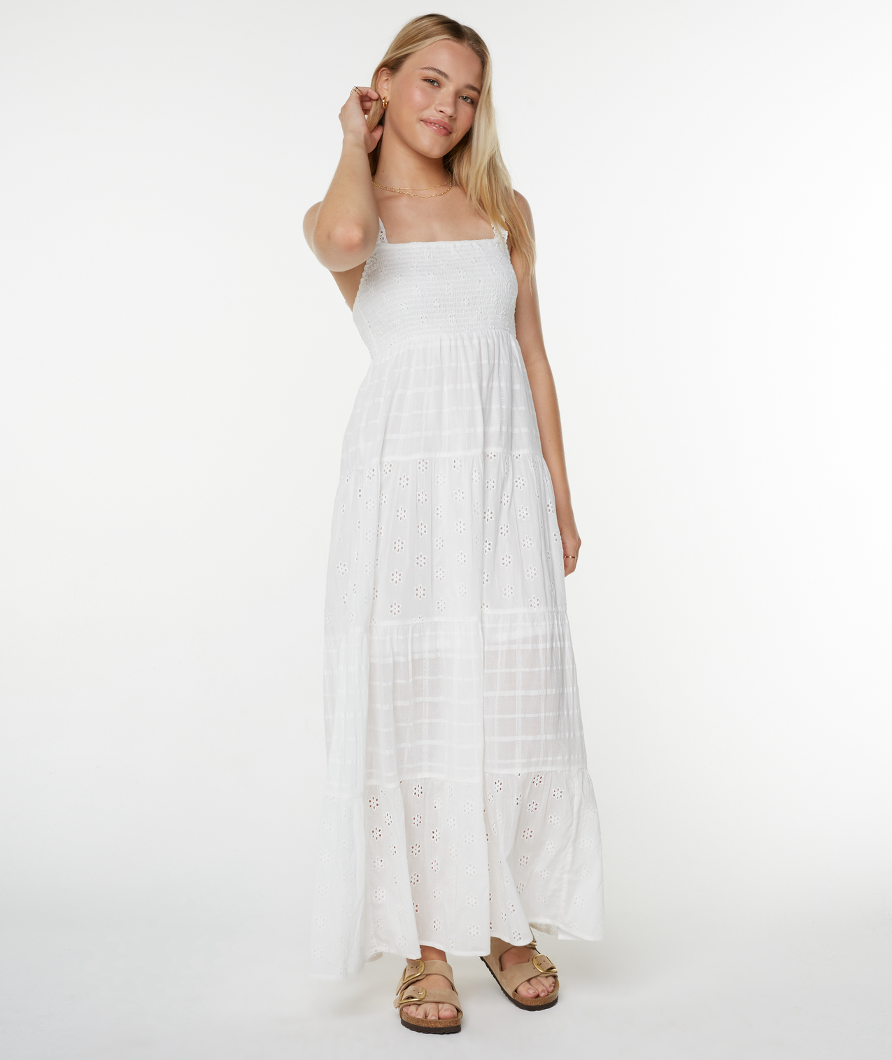 Lily Bloom Eyelet Ruffle Maxi Dress