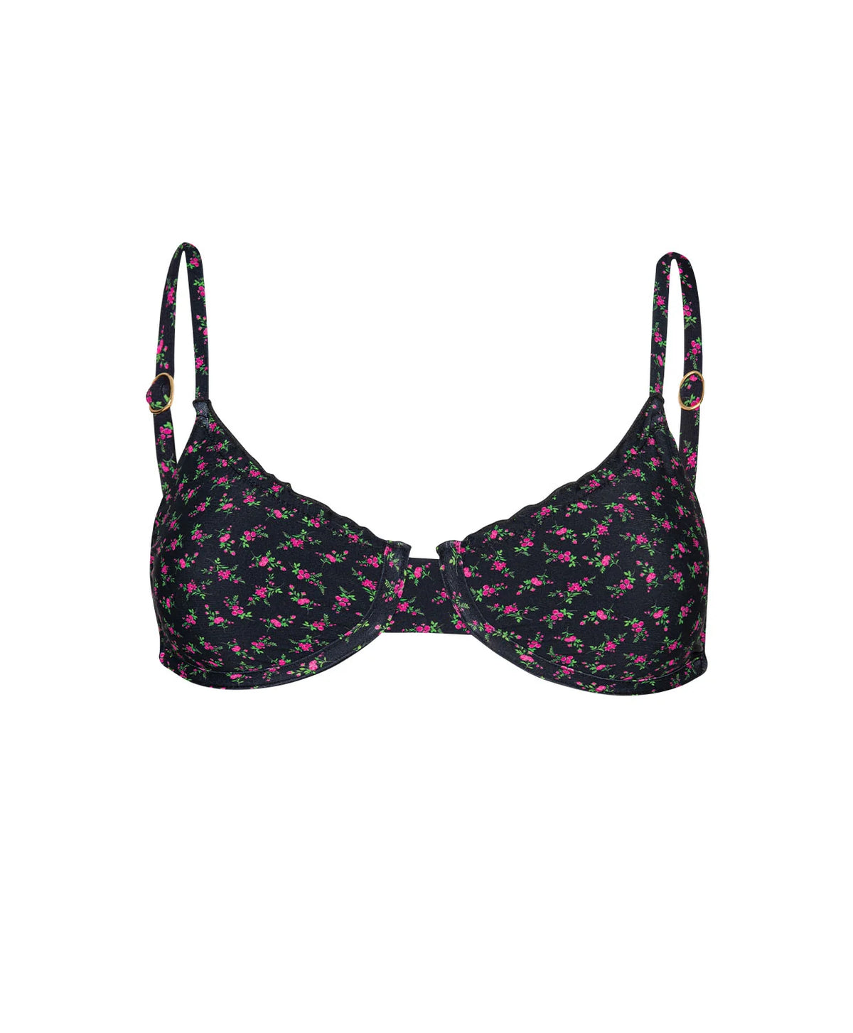 Rosebud Embroidered Lettuce Edge Underwire Bikini Top