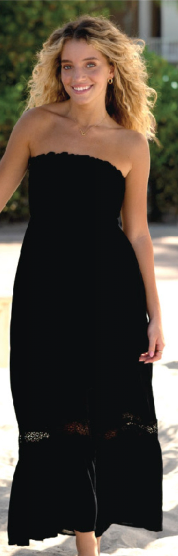 Smocked tube top maxi dress in black
