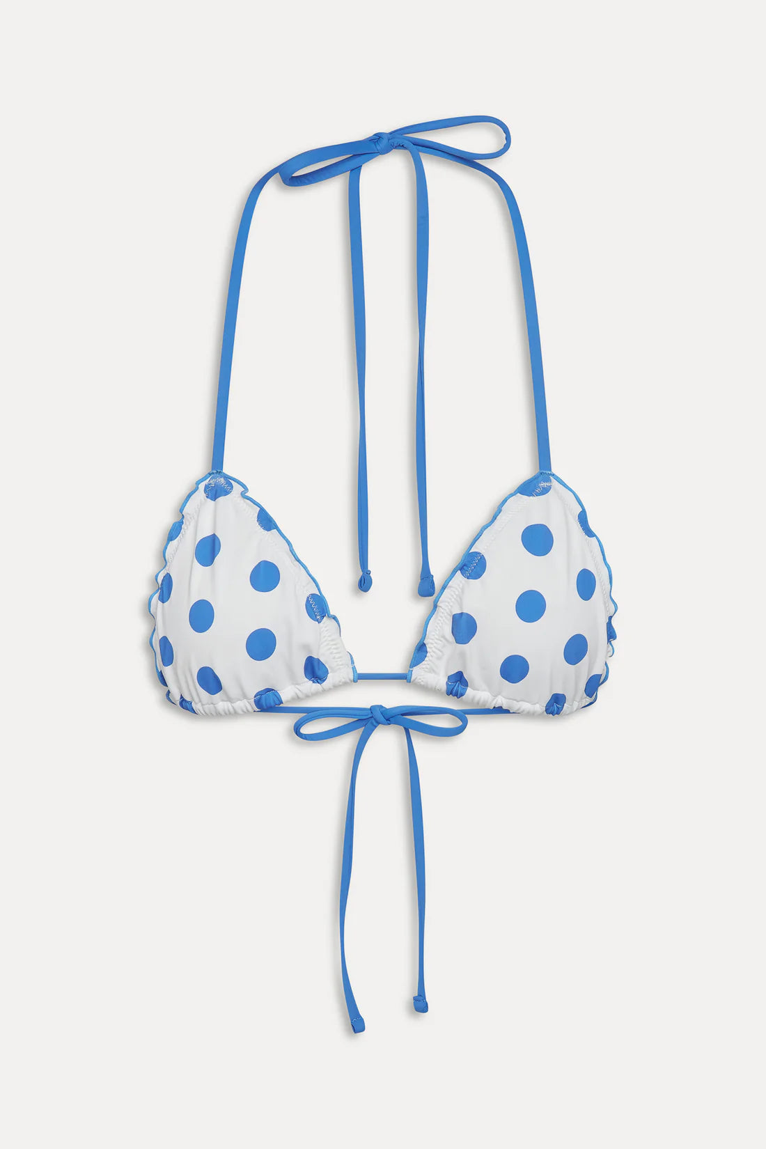 Tidal ruffle triangle bikini top in Delicate Dot — product view, Frankies Bikinis