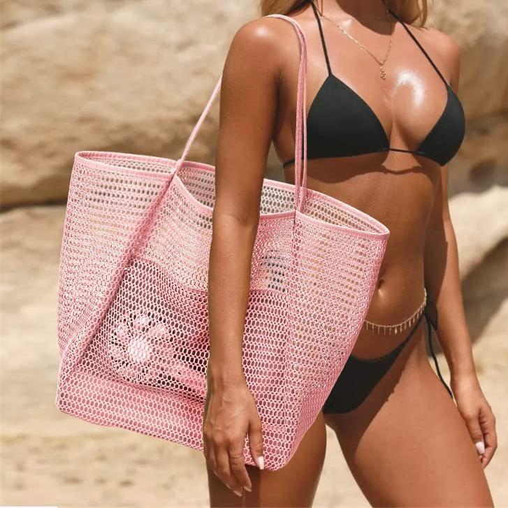 Cut-Out Mesh Beach Tote