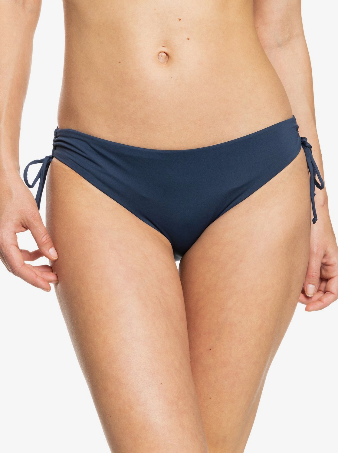Solid Beach Classics hipster lace-up bikini bottom in Aqua Bliss — front view, Roxy