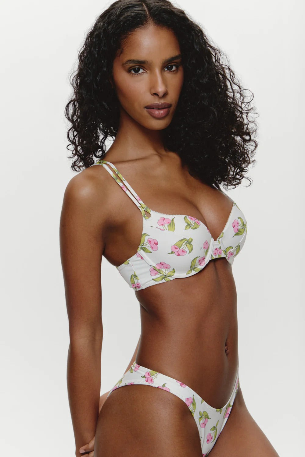 Dove high leg bikini bottom in Cherry Picked — side view, Frankies Bikinis
