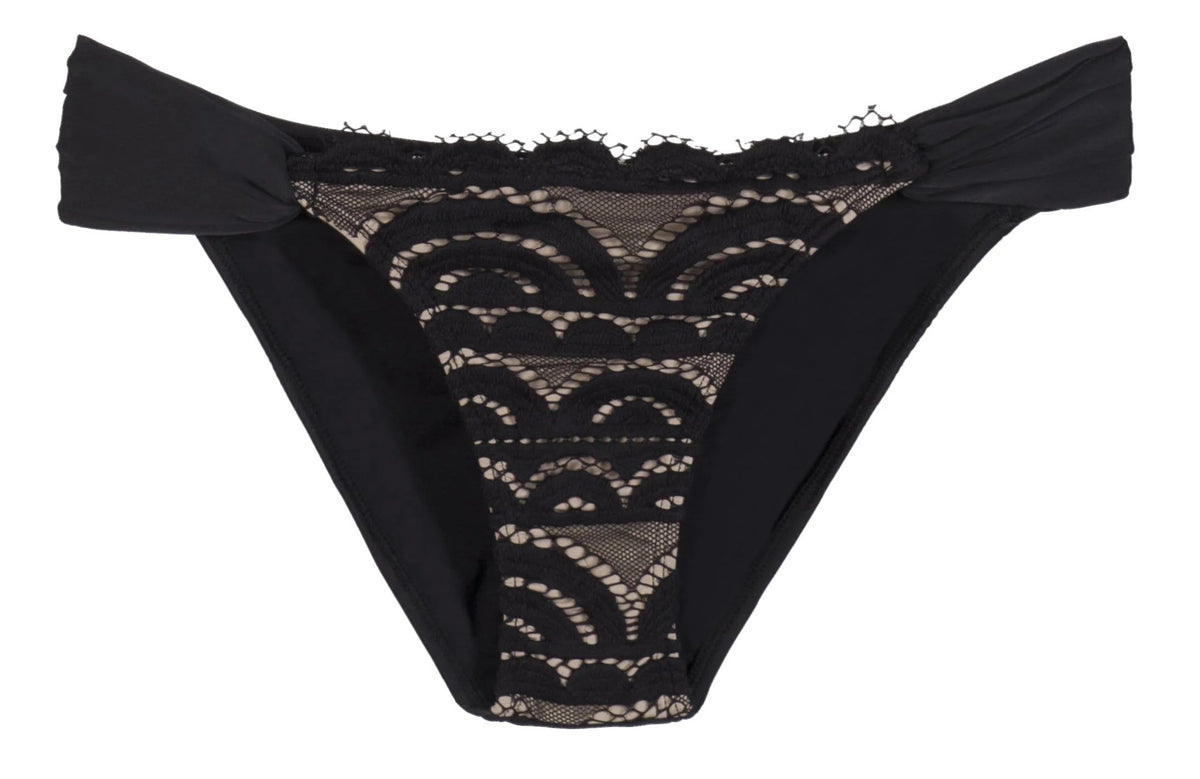 Lace fanned teeny bikini bottom in Midnight — flat view, PQ Swim