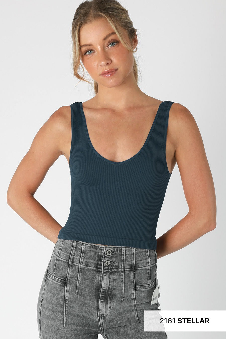 V Neck Ribbed Crop Top