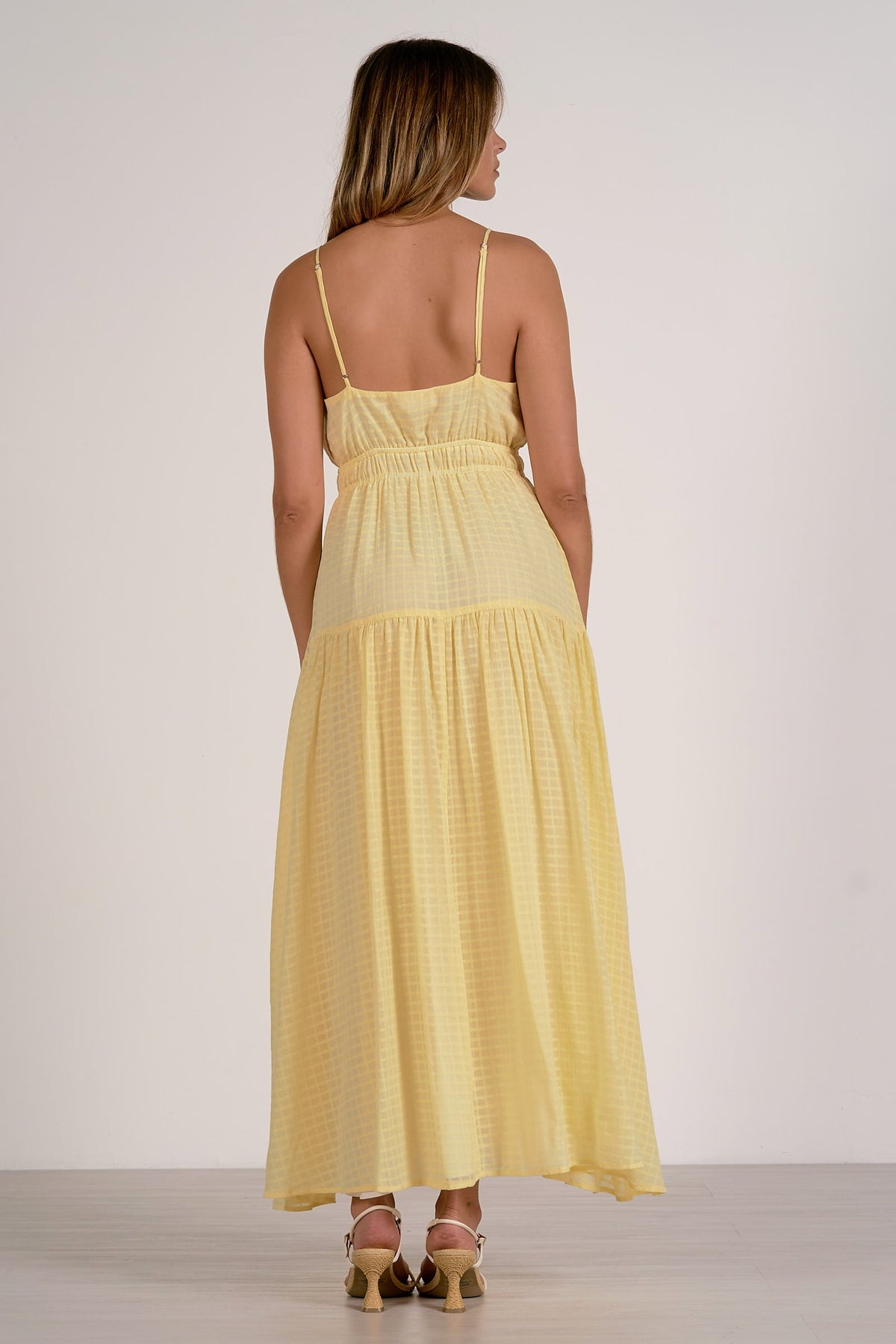 Tiered Tie Front Textured Maxi Dress