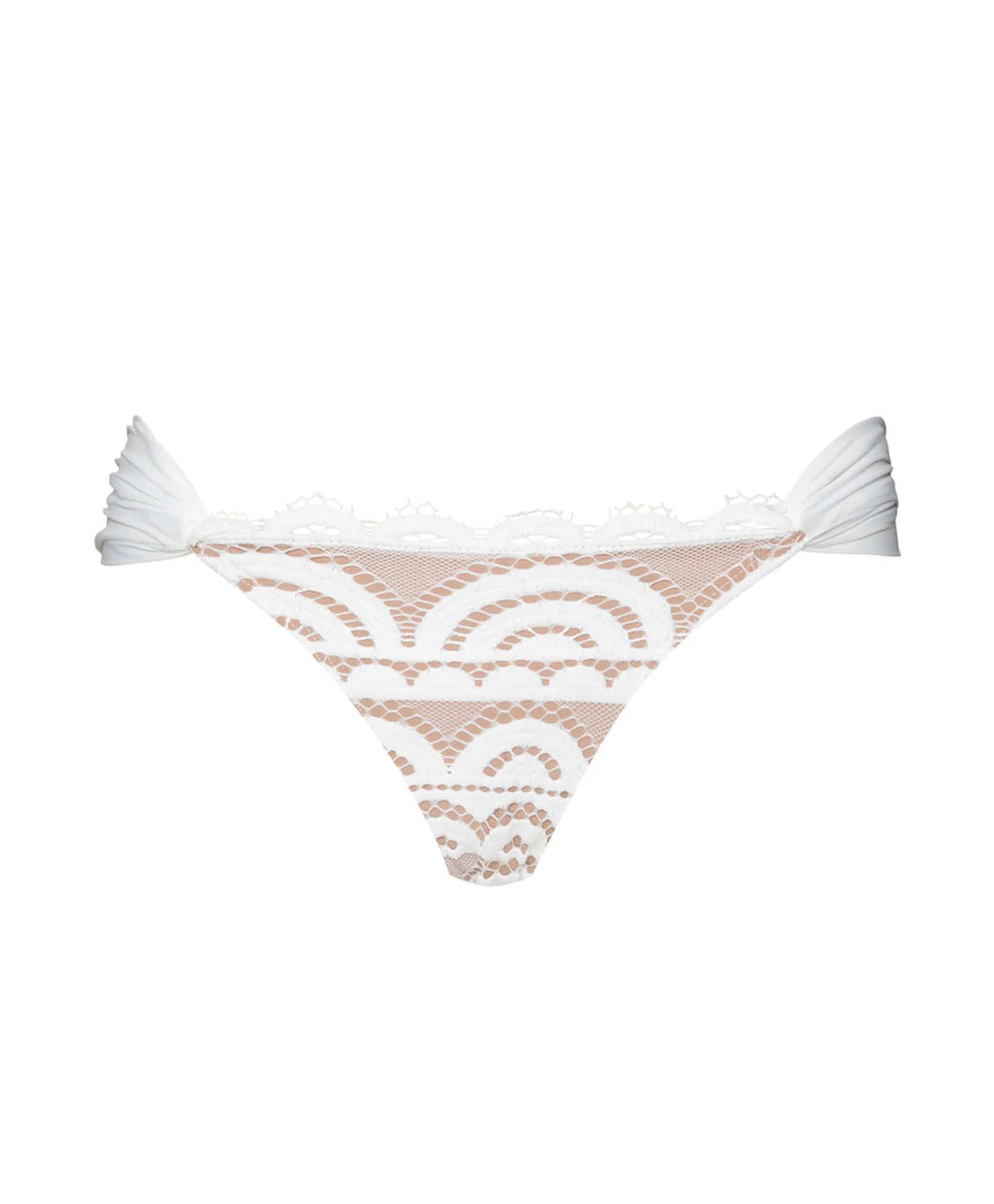 Lace fanned teeny bikini bottom in Water Lily — flat view, PQ Swim