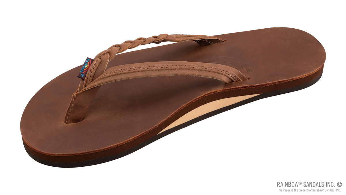 Flirty Braidy braided leather sandal in Redwood — main view, Rainbow Sandals