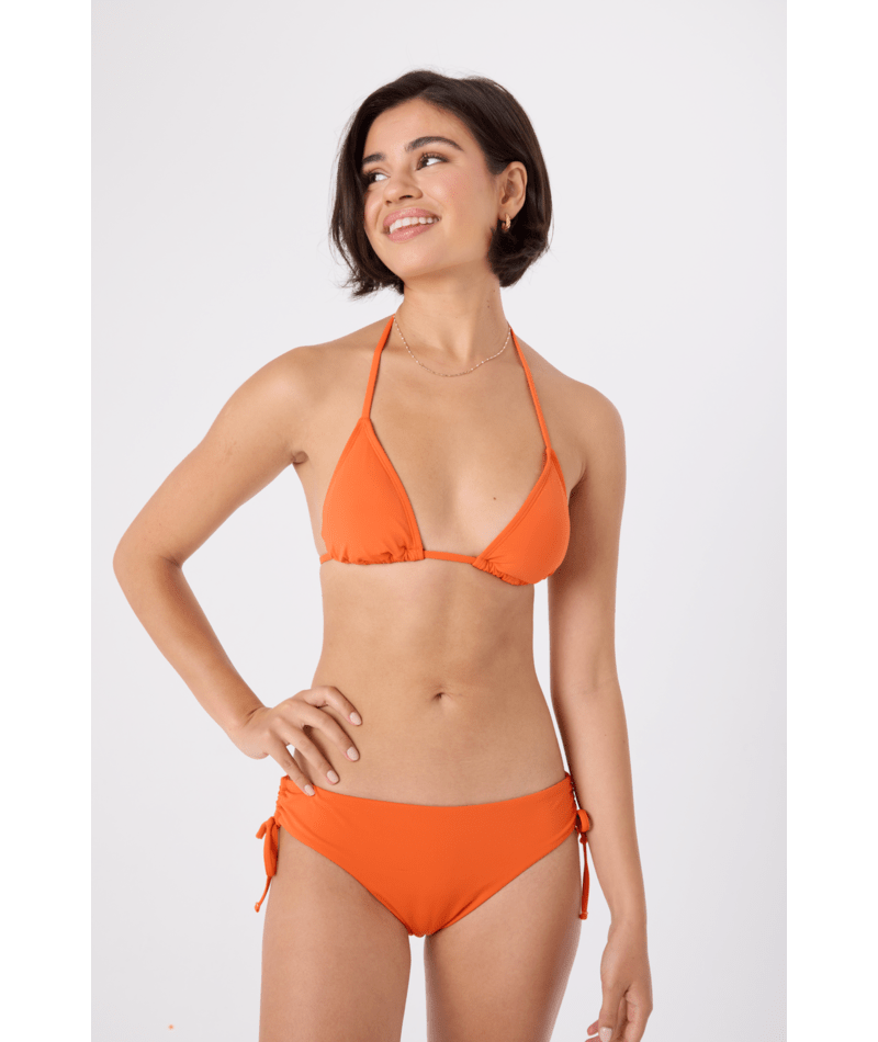 Solid Beach Classics hipster lace-up bikini bottom in Tangerine — packshot view, Roxy