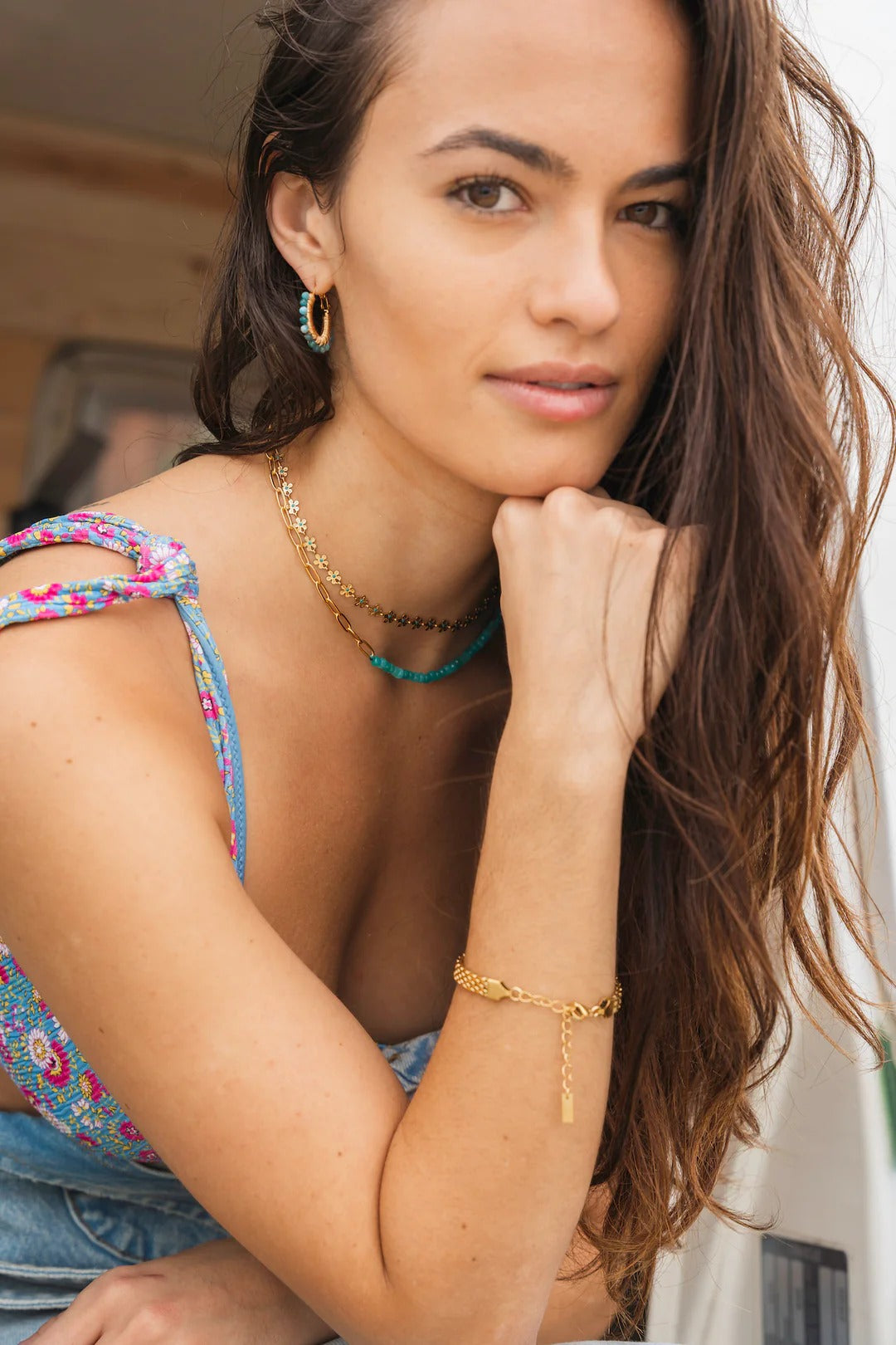 Pismo Mini Hoop Salty Stone Earrings