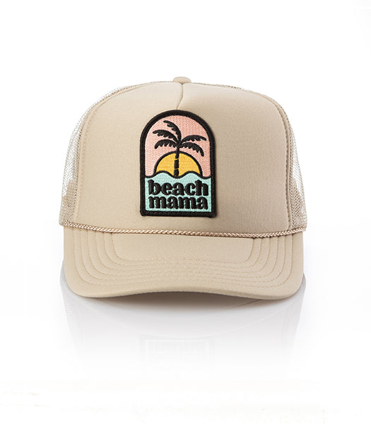 Beach Mama patch trucker hat by Local Beach — lifestyle view 1
