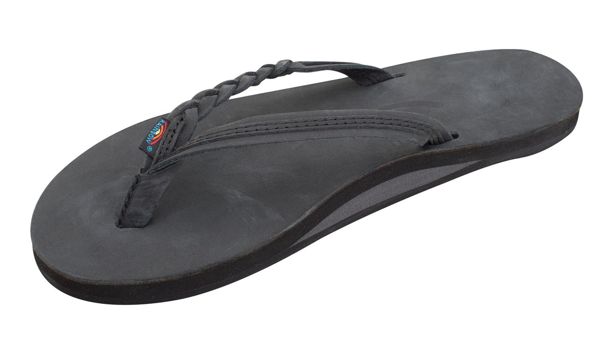 Flirty Braidy single layer narrow strap braided leather sandal by Rainbow Sandals — detail view
