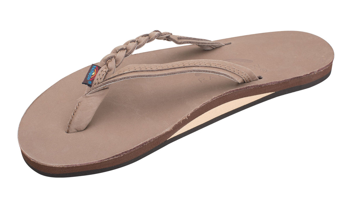 Flirty Braidy single layer narrow strap braided leather sandal by Rainbow Sandals — top view