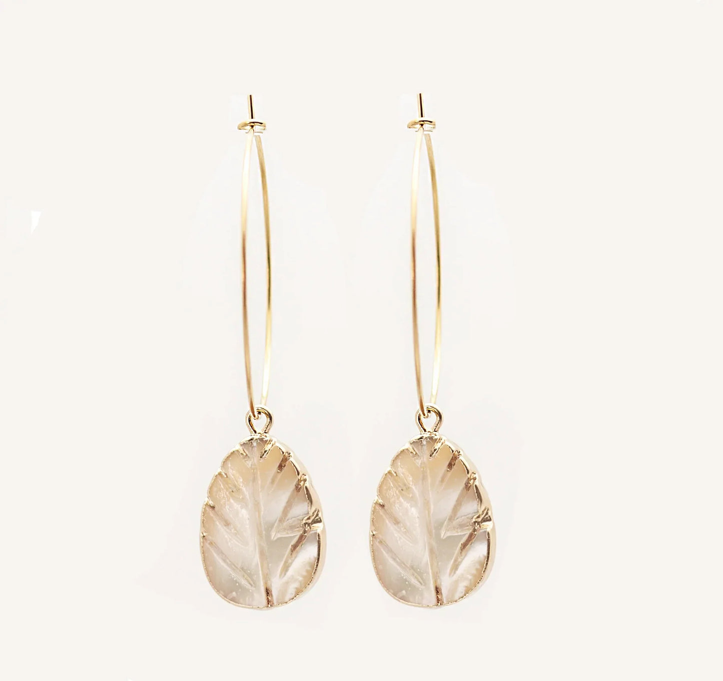 Mother Pearl Leaf Hoops - Salty Pendants The Bikini Shoppe