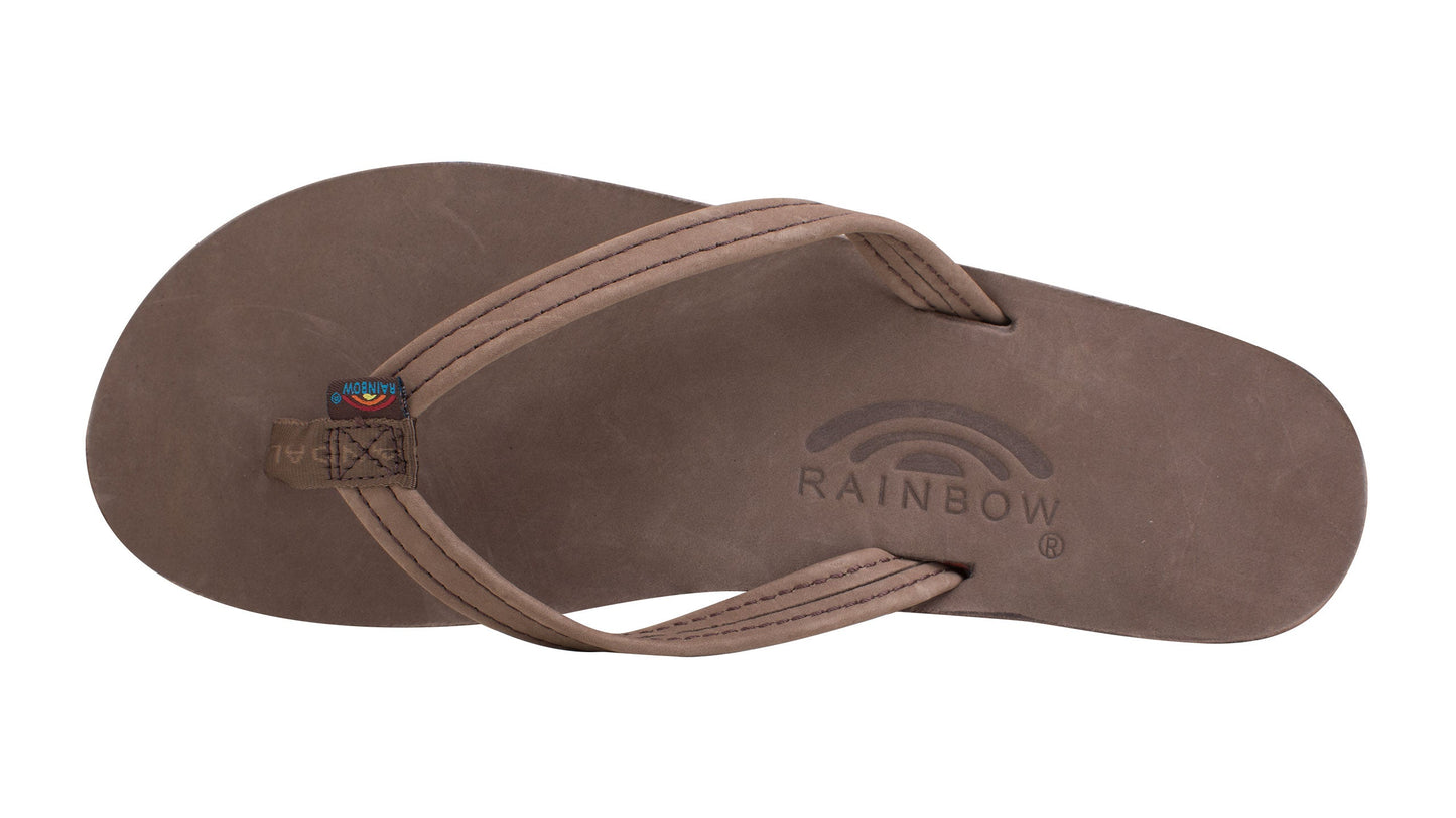 Premier leather single layer arch narrow strap sandal in Sierra Brown — side view, Rainbow Sandals