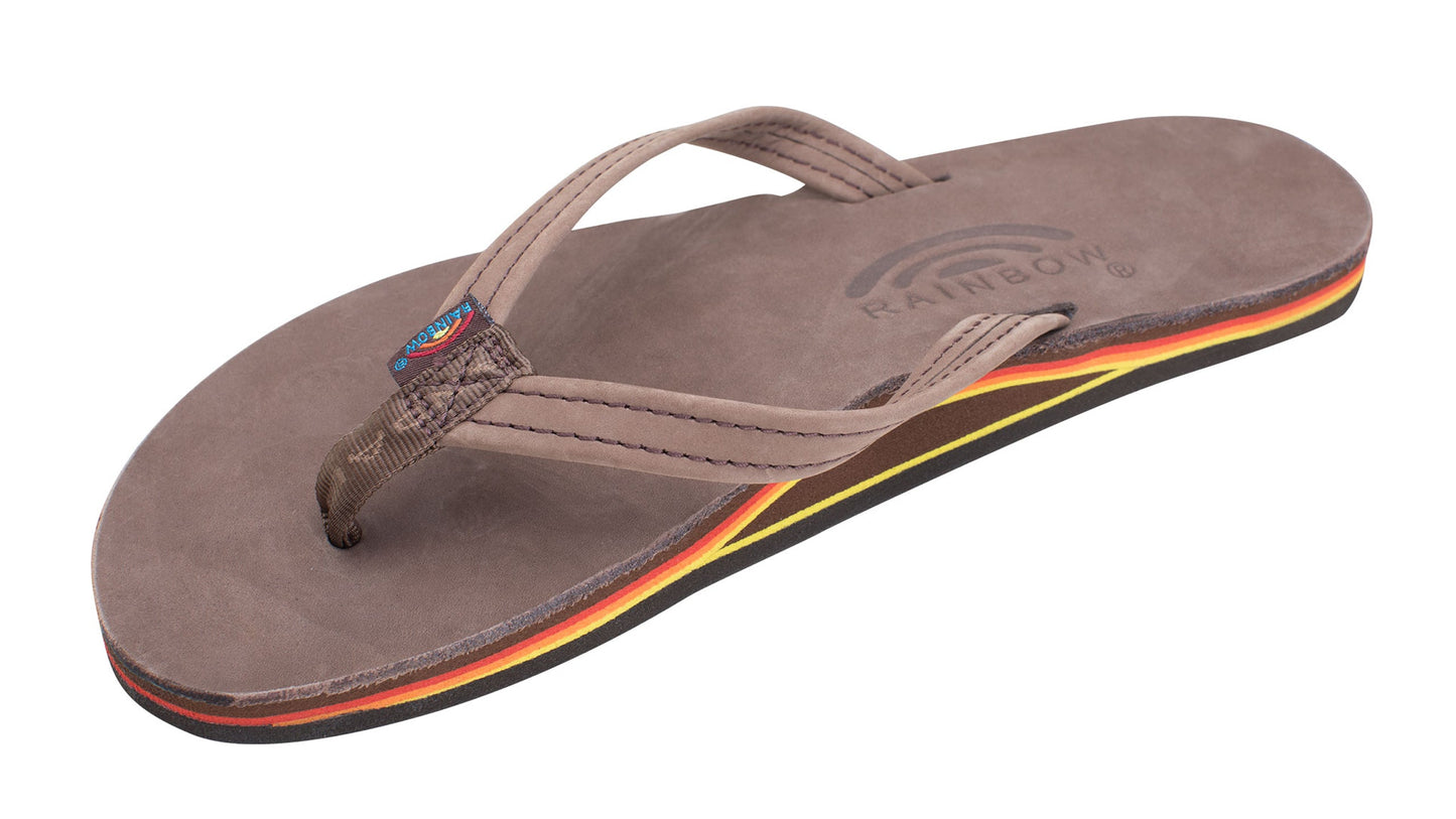 Premier leather single layer arch narrow strap sandal in Redwood — top view, Rainbow Sandals