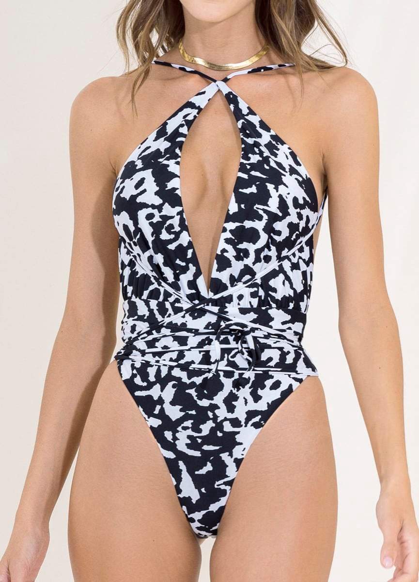 Spot Butterfly Safari one-piece swimsuit in Black — side view, Maaji