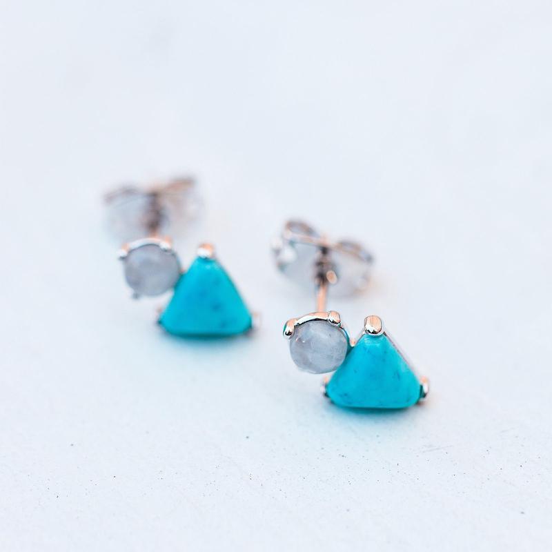 Turquoise & Moonstone Stud Earrings The Bikini Shoppe