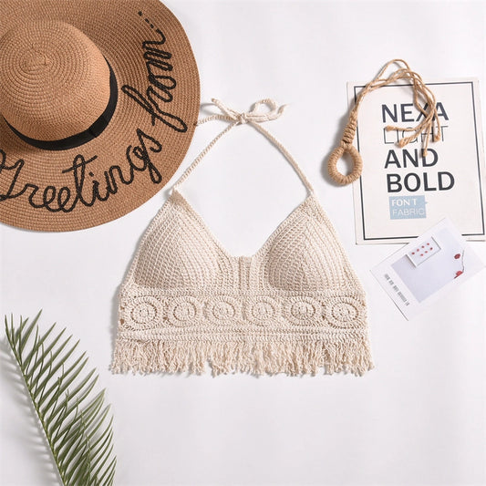 Boho Crochet Fringe Halter Cami Top