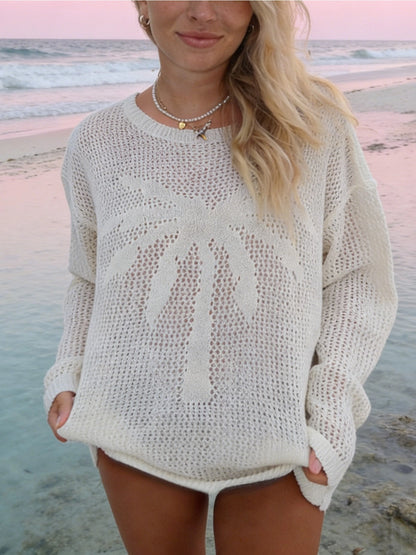 Palm Tree Open Knit Cover Up Sweater