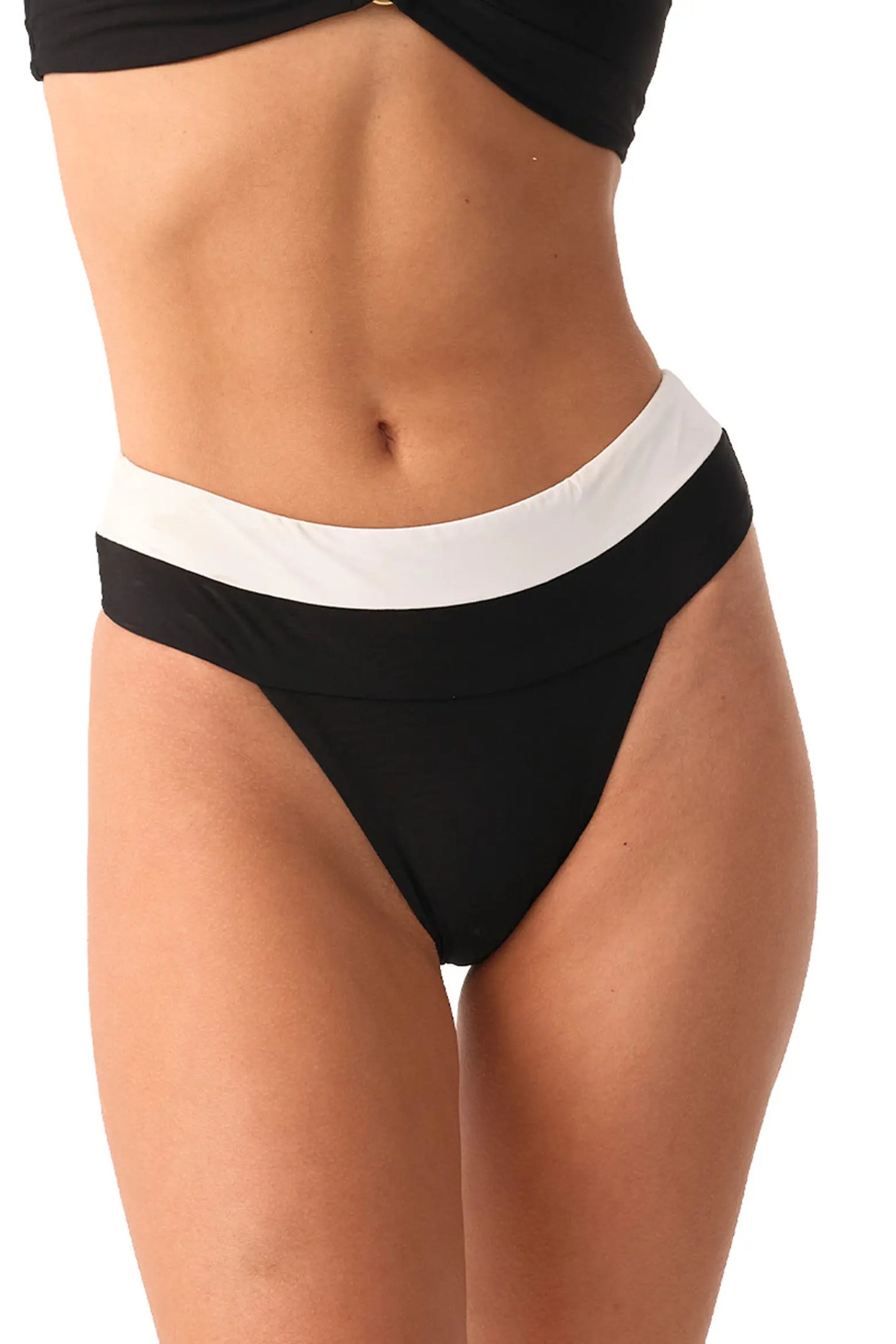 Jet Black Banded High Waist Bikini Bottom