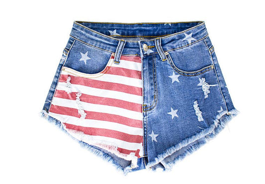 American Flag Fringed Denim Shorts