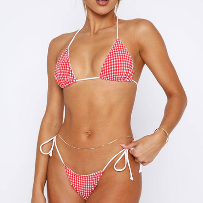Gingham Mesh Triangle Bikini Top