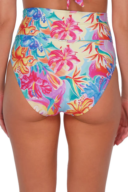 Hannah high waist bikini bottom in Aloha Vista — back view, Sunsets