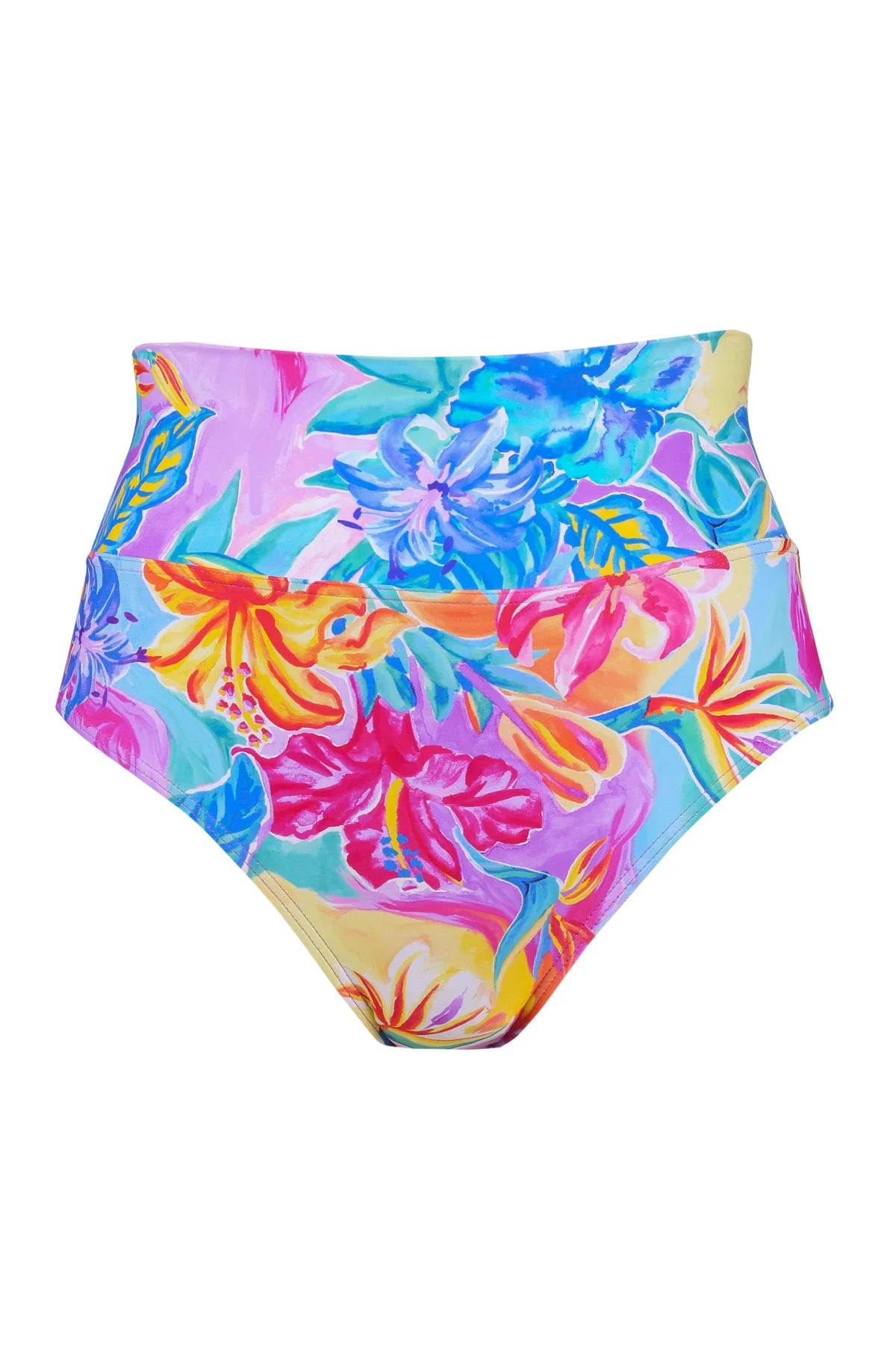 Hannah high waist bikini bottom in Aloha Vista — float view, Sunsets