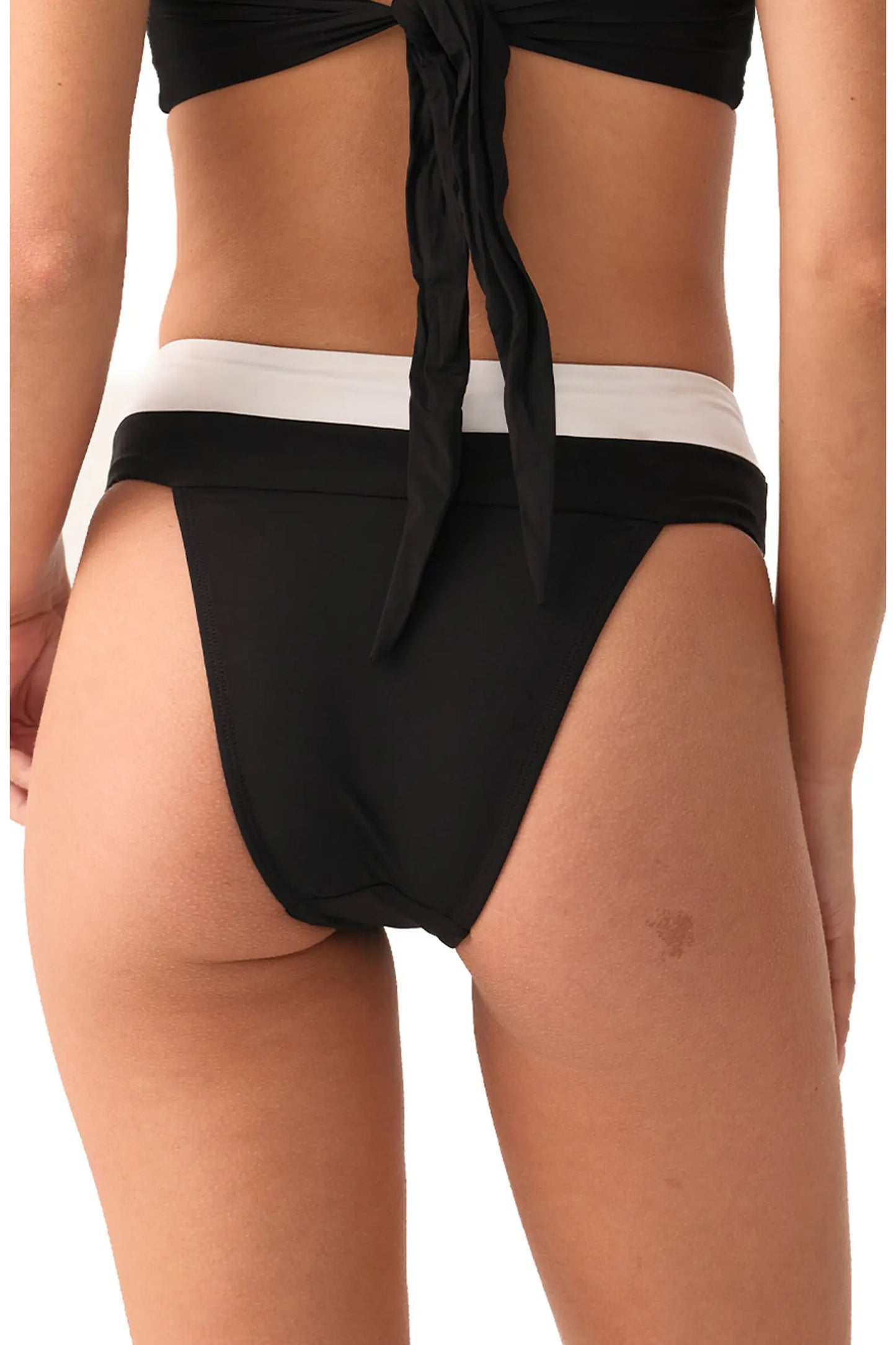 Jet Black Banded High Waist Bikini Bottom