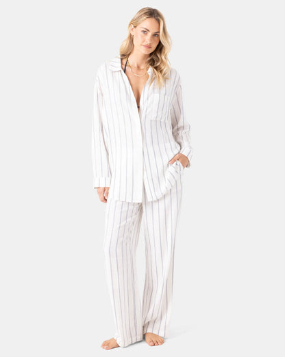 After Surf Stripe Shirt Dress Cover Up