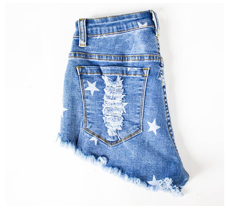 American Flag Fringed Denim Shorts