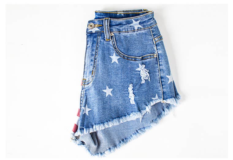 American Flag Fringed Denim Shorts