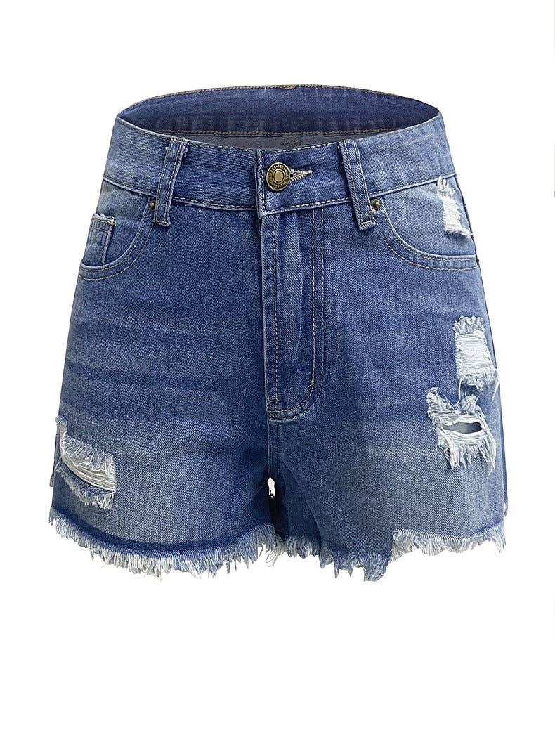 High Waist Distressed Daily Denim Short