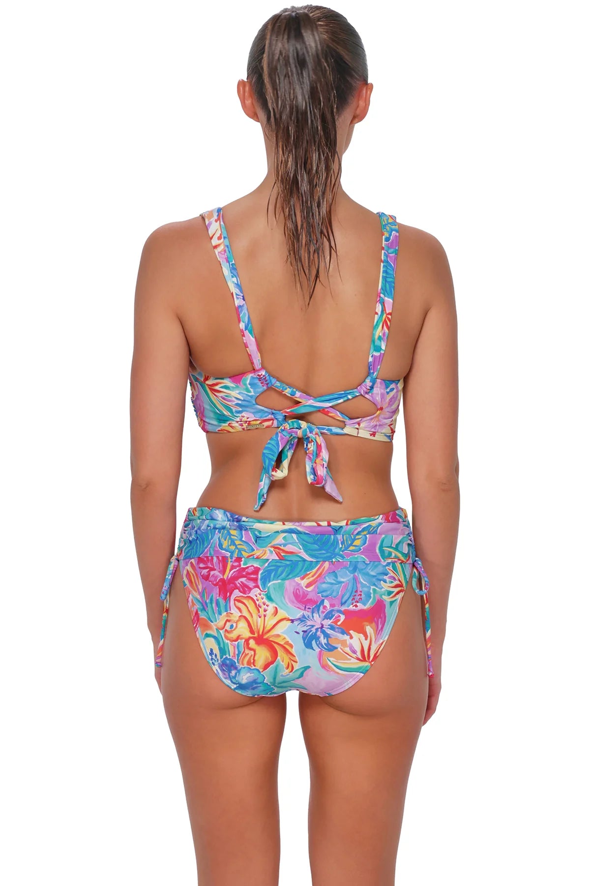 Elsie bikini top in Aloha Vista — full back view, Sunsets
