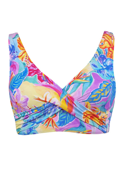 Elsie bikini top in Aloha Vista — float view, Sunsets
