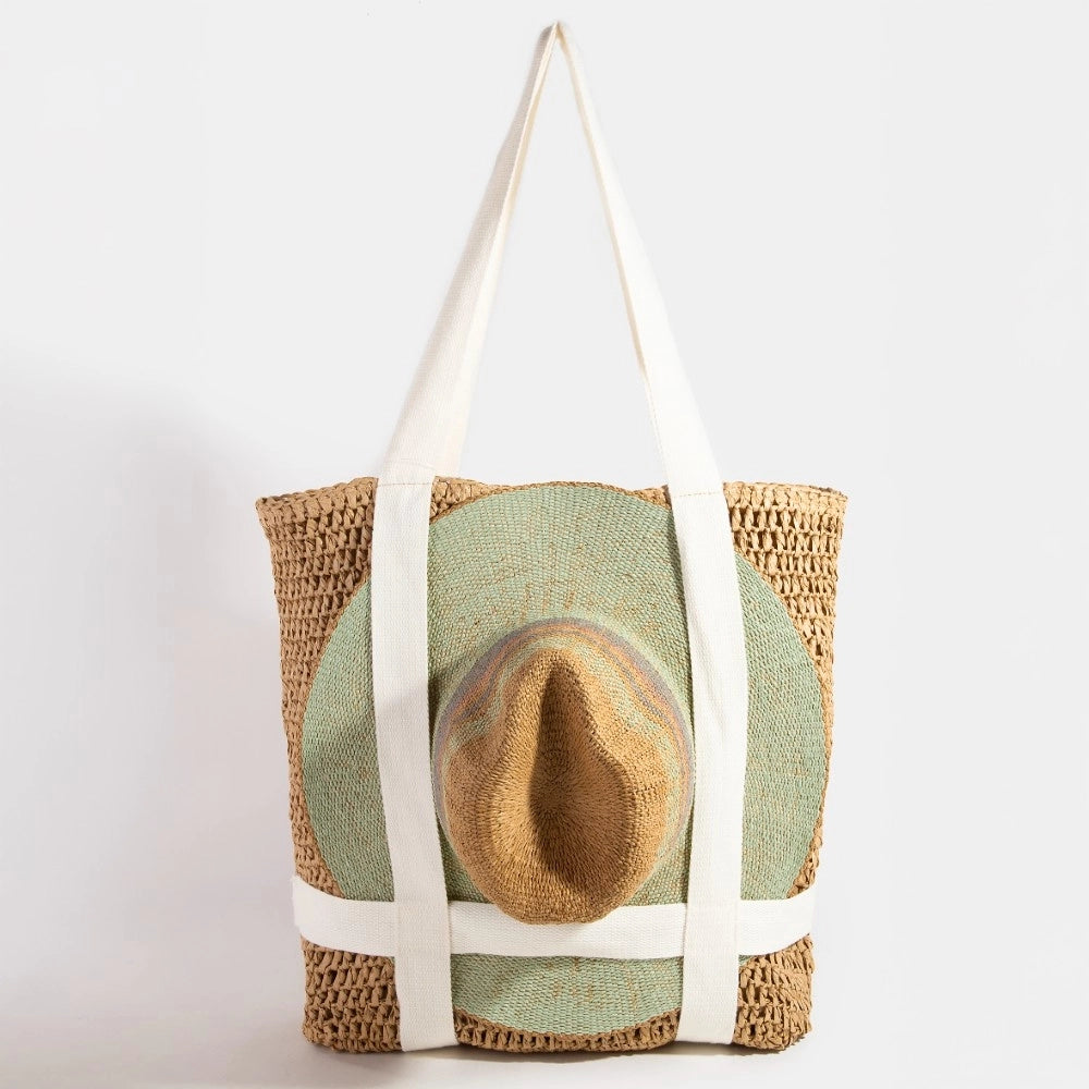 Straw Braided Hat Carrier Tote Bag