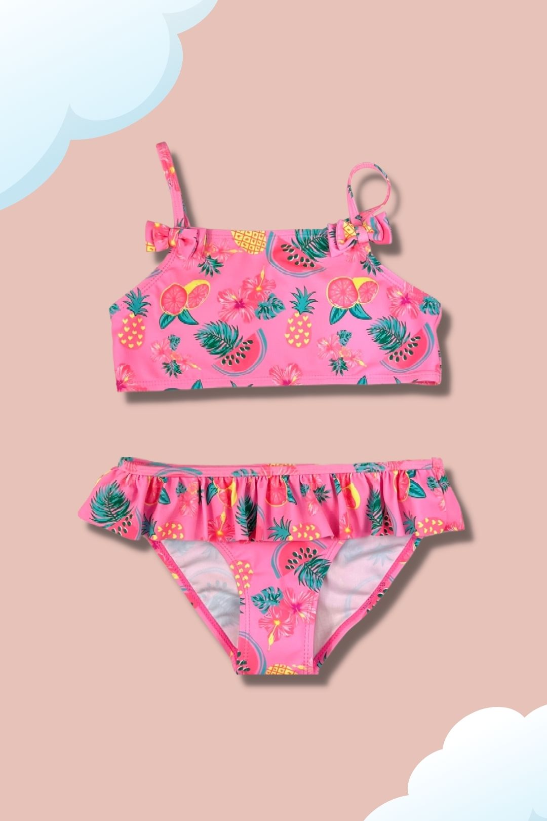 Kids Pink Two Piece With Fruit Bikini