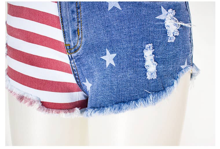 American Flag Fringed Denim Shorts