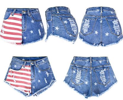 American Flag Fringed Denim Shorts