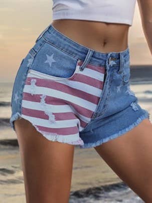 American Flag Fringed Denim Shorts